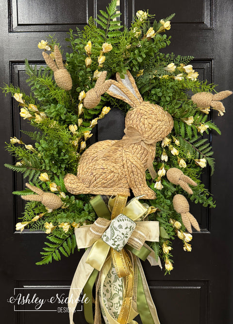 **Wicker Rabbit & Bunnies Neutral Wreath