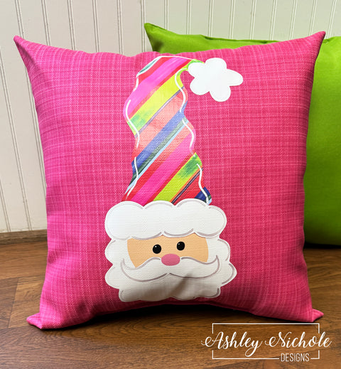 Custom Pillow - Santa - Colorful & Festive on Jazz Pink Outdoor Fabric