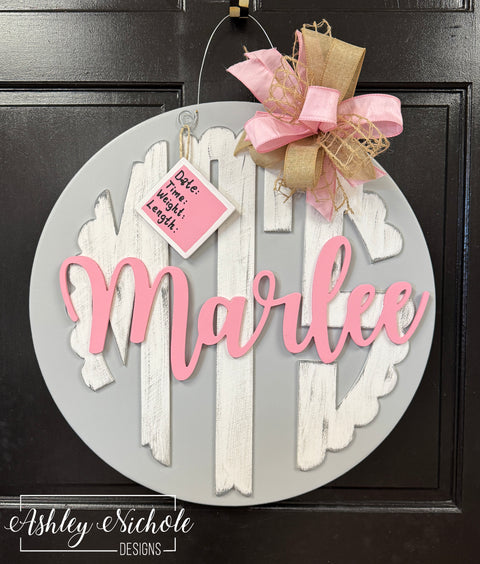 Baby Girl Monogram Door Hanger - Name Announcement