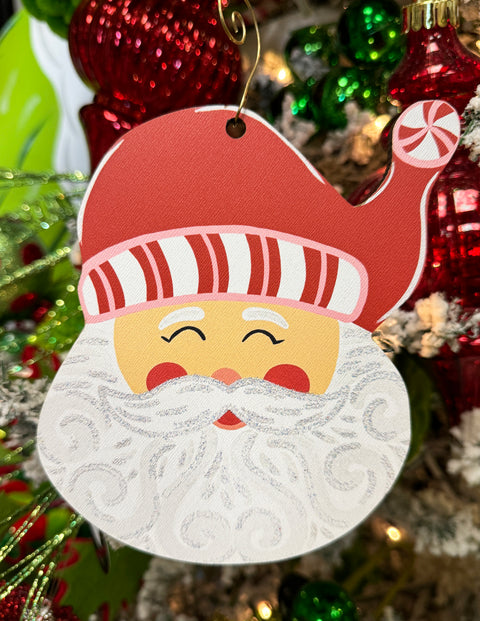 Pink & Red Candy Santa - Wooden Christmas Ornament
