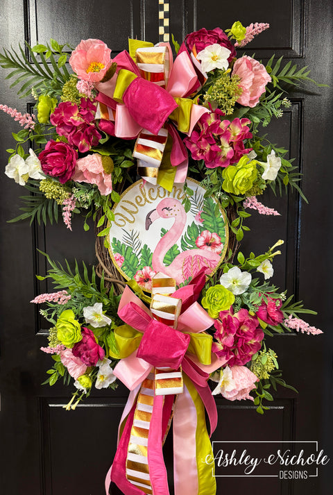 Fancy Flamingo Welcome Wreath