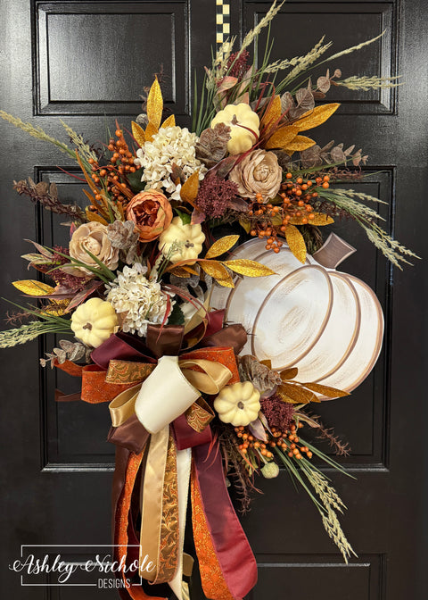 White Pumpkin Fall Dreams Wreath