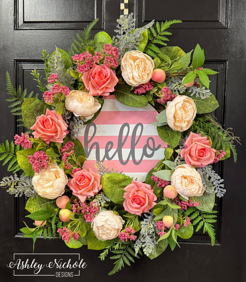 "Hello" Peachy Keen Round Wreath