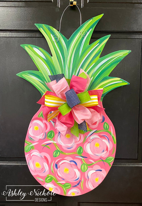 Pineapple - Pink Floral - Door Hanger