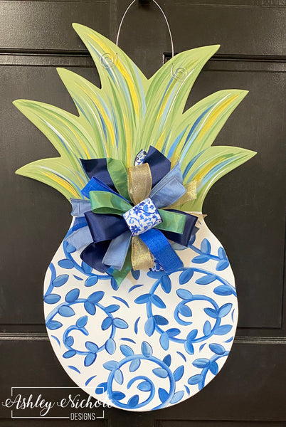 Pineapple - Chinoiserie Vines - Door Hanger (Hand-Painted)
