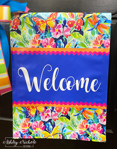 BRIGHT Spring or Summer Floral - WELCOME - Vinyl Garden Flag