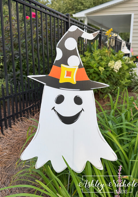 Happy Ghost - Corrugated Coroplast Yard Stake