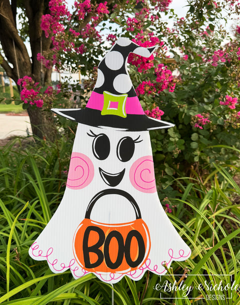 Bougie Boo Ghost Halloween - Corrugated Coroplast Yard Stake