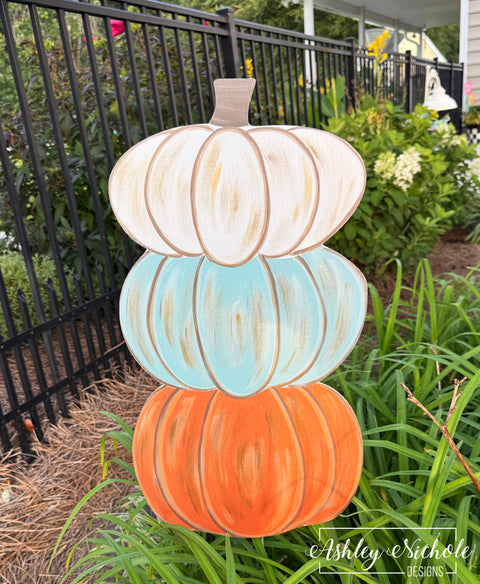 Cool Tones Blue Autumn Pumpkin Stack - Corrugated Coroplast Yard Stake