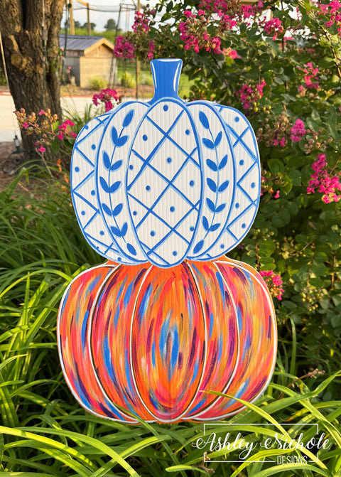 Abstract Chinoiserie Pumpkin Stack - Corrugated Coroplast Yard Stake