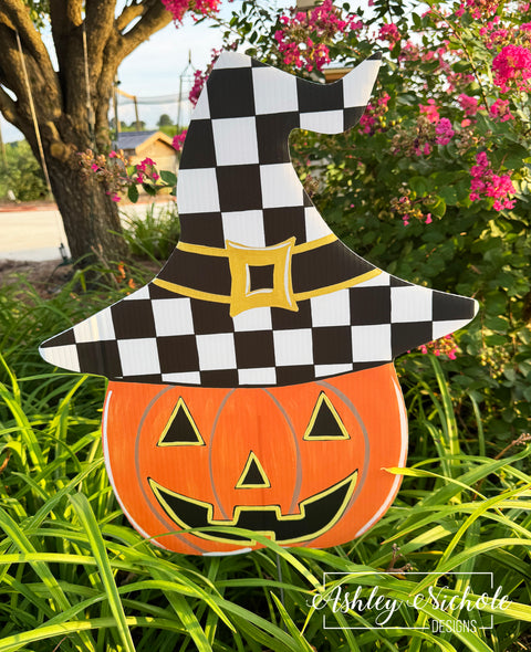 Checkered Witch Jack-O-Lantern - Corrugated Coroplast Yard Stake