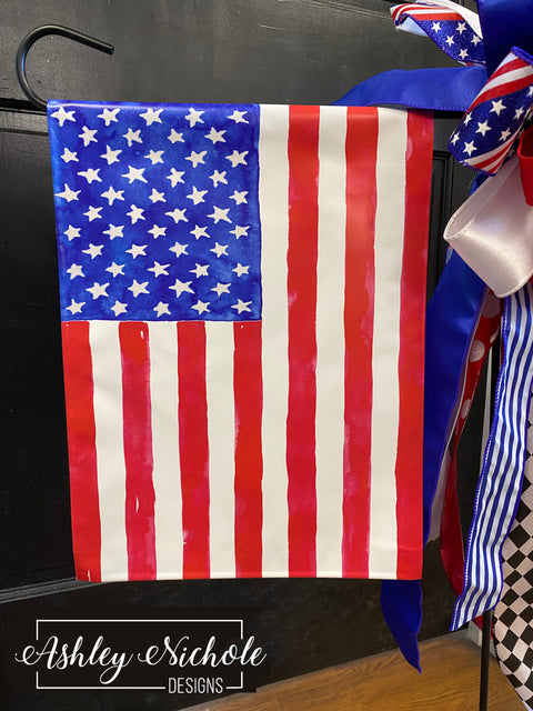 American Flag Watercolor Style - Vinyl Garden Flag