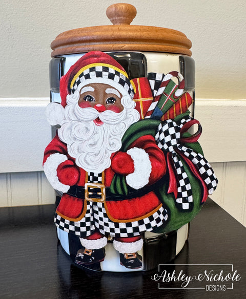 Elegant Checkered Christmas Black Santa - Christmas Mini Piece (Magnet/Velcro)