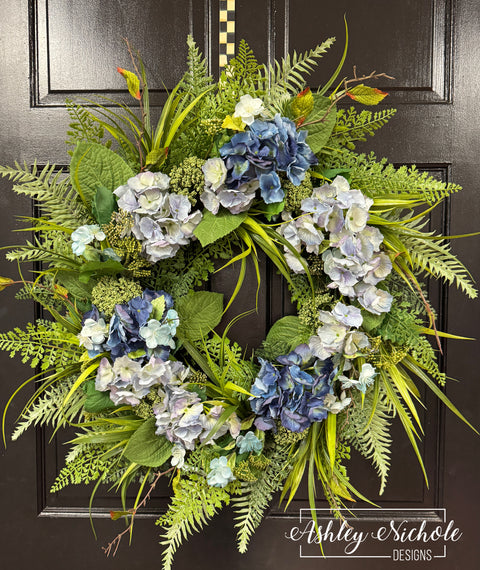 *READY to SHIP* - Hydrangea Blues Round Wreath