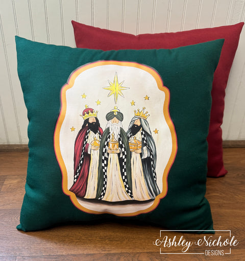 Custom Pillow - Star of Bethlehem Three Wise Men on Forest Outdoor Fabric