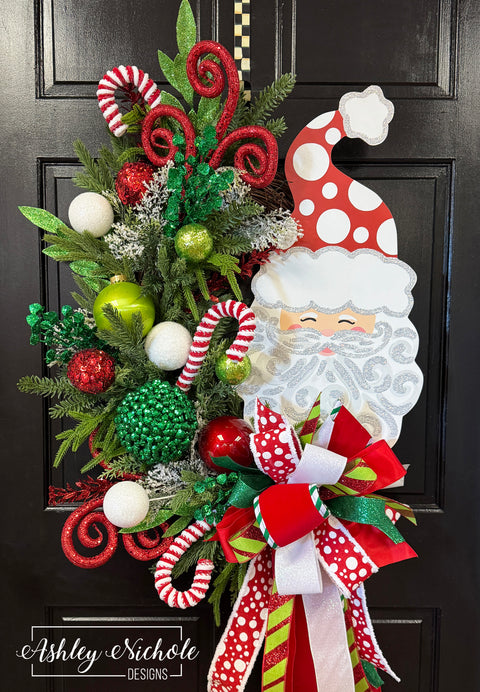 Santa - Jolly St. Nick Christmas Wreath - Red, Lime & Emerald