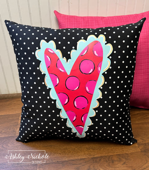 Custom Pillow - All You Need is Love Valentine on Black Mini Dot Outdoor Fabric