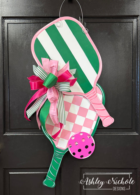 The Preppy Paddles - Pickleball - Door Hanger (HAND PAINTED)