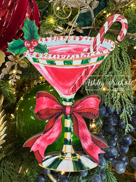 Holiday Cheer Christmas Martini - Wooden Christmas Ornament