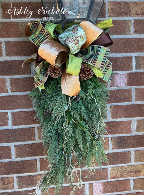 26" Real Touch Cypress & Pine Drop Swag with Bow