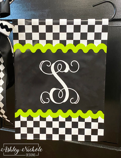 Checkered & Fun Initial - Vinyl Garden Flag