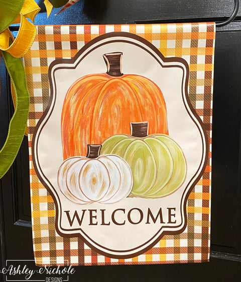 Cool Tones Pumpkins (Green/Orange/Cream) - Vinyl Garden Flag