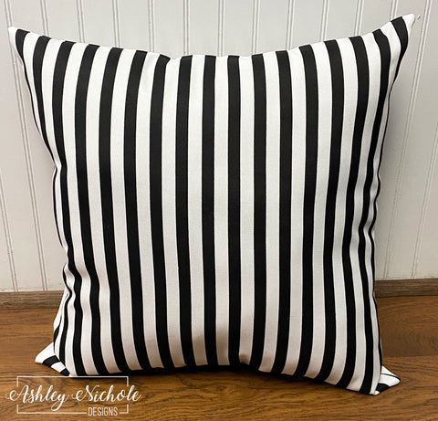 Outdoor Pillow - Black & White Thin Stripe