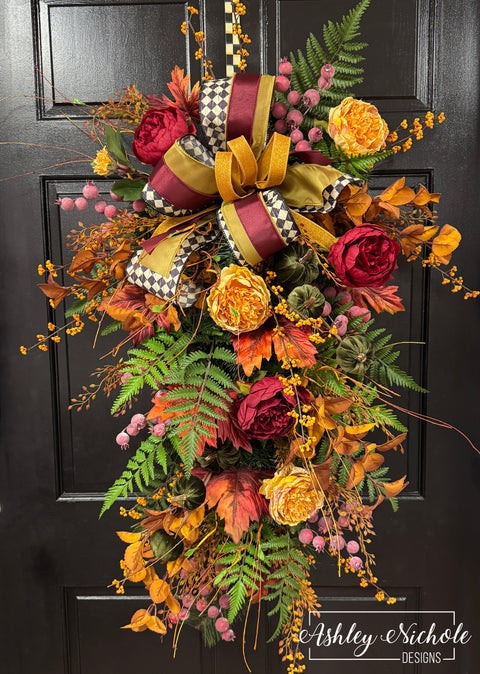 Exquisite Fall Peony Teardrop Swag