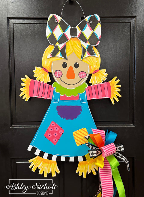 Bright Patchwork Scarecrow Girl - Door Hanger (UV Printed)