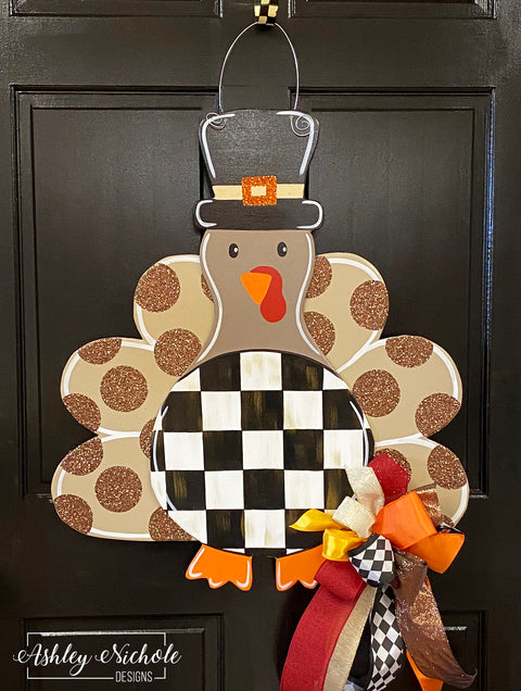 Pilgrim Turkey with Glitter Dots Door Hanger