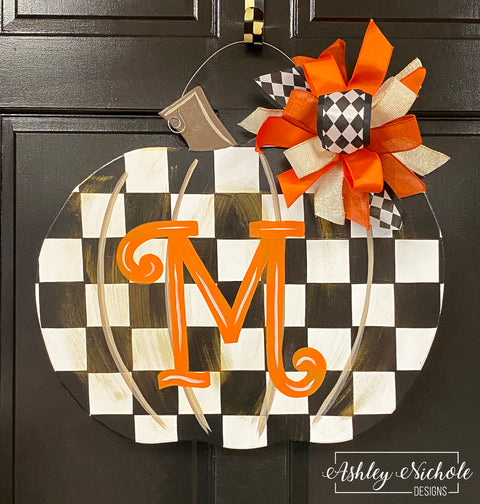 Checkered Pumpkin Door Hanger