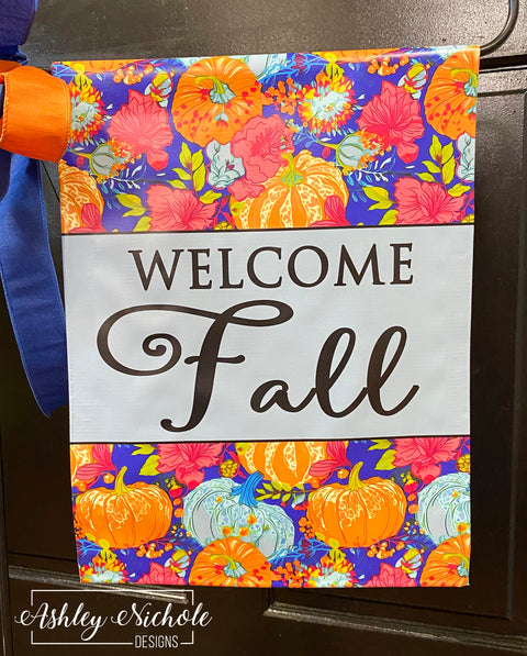 Abstract Colorful Pumpkins "Welcome Fall" - Vinyl Garden Flag