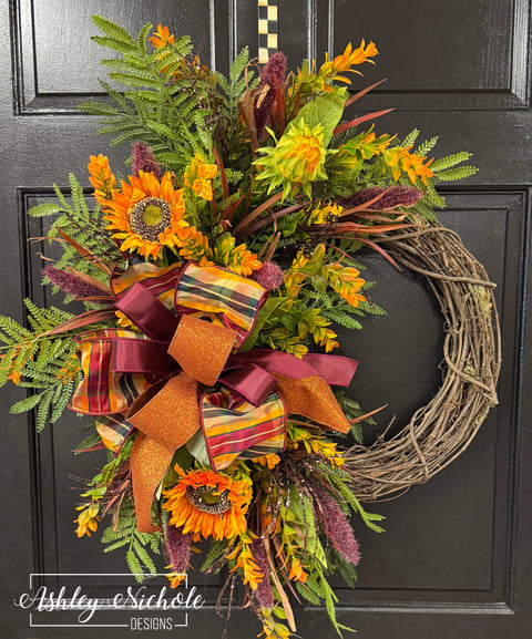 Sunflower Blooms and Autumn Rays Wreath