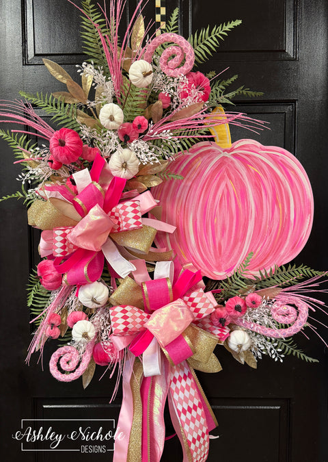 Hot Pink Dreams Pumpkin Wreath (Breast Cancer Awareness)