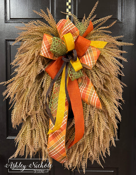 Tan Bead Grass Fall Oval Wreath