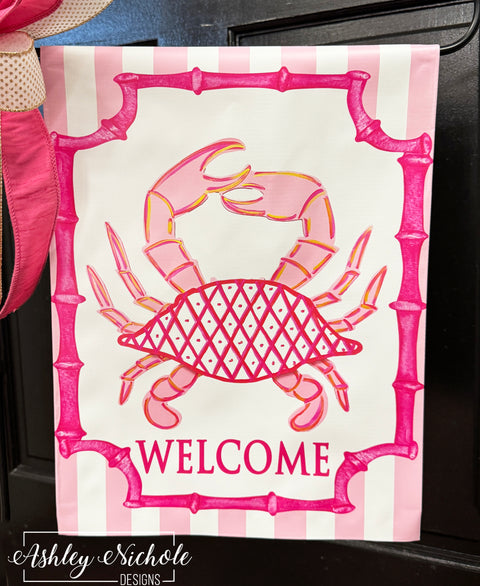 Chinoiserie Crab Pink - Vinyl Garden Flag