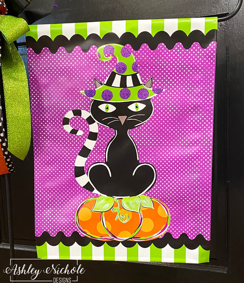 Sassy Cat Halloween - Vinyl Garden Flag