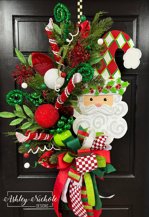 Santa - Holly Jolly Harlequin - Wreath (Red)
