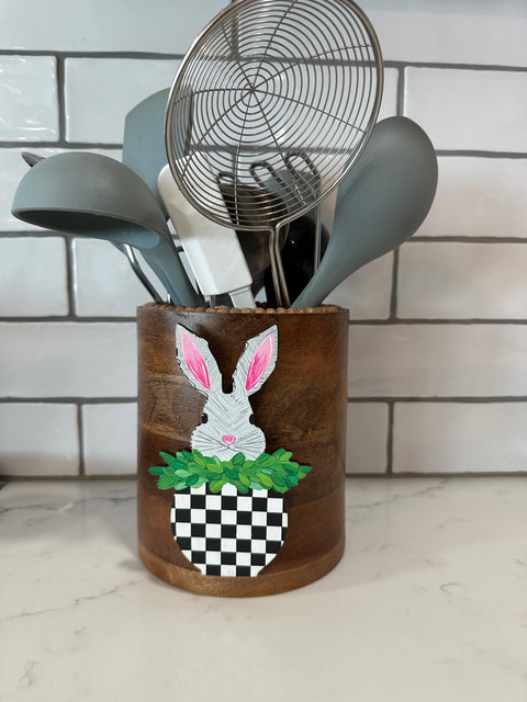 Peeking Bunny in a Checkered Jar - Easter - Mini Piece (Magnet/Velcro)