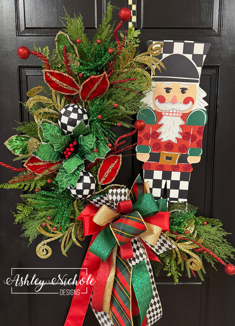 Regal Nutcracker Christmas Wreath - Emerald & Red