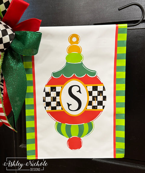 Elegant Checkered Initial Ornament - Vinyl Garden Flag