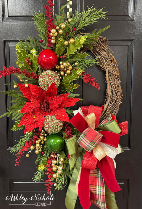 Festive Christmas Poinsettia Wreath