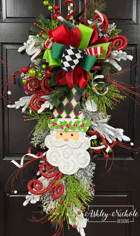 Santa - Holly Jolly Harlequin - Teardrop Swag (Black)