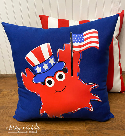 Custom Pillow - Patriotic Crab on Cobalt Blue Outdoor Fabric