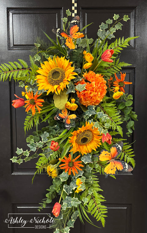Orange Blooms & Butterfly Swag - 36"