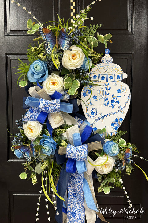 Chinoiserie English Garden Roses Wreath