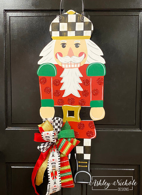 Regal Nutcracker Christmas Door Hanger - Emerald & Red - (Hand Painted)