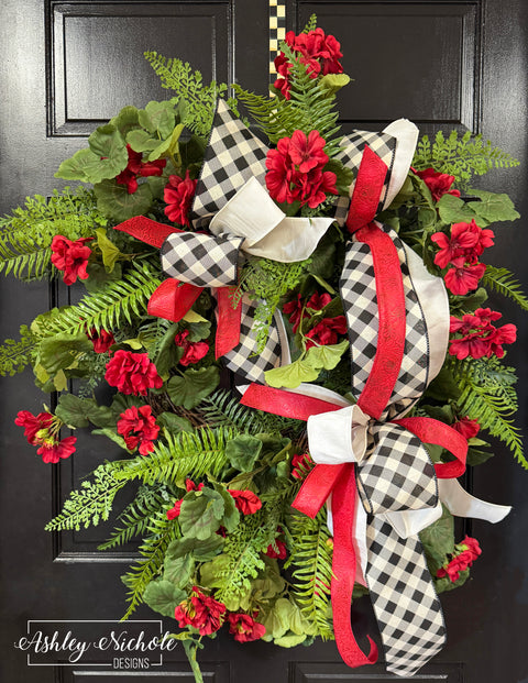 Cascading Geranium Wreath - Red Version - UV PROTECTED