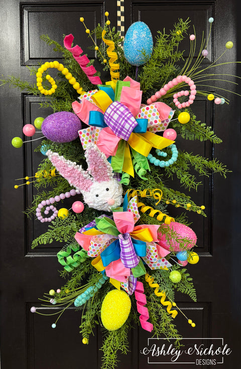 Eggstravaganza Easter Bunny Teardrop Swag