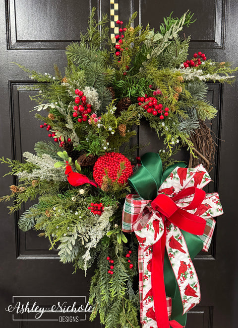 Cardinal & Evergreen Berry Wreath